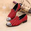 Black Red British Quality New Designer Men High Leather Flats Casual Loafers Rivets Prom Formal Dress Punk Wedding Party Shoes H236 456 884 410