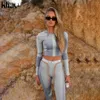 Kliou mujeres fitness dos piezas conjunto chándal manga larga crop top letras imprimir elástico flaco leggings ropa deportiva traje delgado V191111