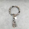 PU Leather Bracelet Keychain Women Fashion Leopard Plaid Wristlet Keychain Tassel Bangle Keychain Wristband Party Favor T2C5239