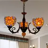 Lâmpadas e lanternas criativas americanas Tiffany vitral lâmpada sol flor personalidade restaurante decoração três lustres de vidro