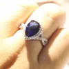 Tamaño 5-10 joyería de lujo 925 plata esterlina corte pera azul zafiro CZ diamante piedras preciosas fiesta promesa mujeres boda anillo de novia regalo