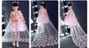 Afneembare Trein Zoete Roze Tule Meisje Pageant Jurken Bloem Meisje Jurken Prinses Party Jurken Kind Rok Custom Made 2-14 H309050