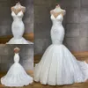 Graceful Mermaid Beaded Lace Wedding Dresses Spaghetti Straps V Neck Bridal Gowns Sweep Train Tulle Appliqued Trumpet robe de mariée