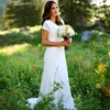 2019 Vintage Classic A Line Bridal klänningar med kort ärm spets bröllopsklänning Order Modest Western Country Style bröllopsklänningar Plu221T