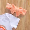 024m Neugeborene Kind Mädchen Kleidung Sets Regenbogenabdruck Kurzarm Strampler Shorts Stirnband 3pcs Kleidung32526258713