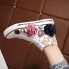 Rustieke bruiloft schoenen vrouwen handgemaakte 3d bloemen parels sneakers land bruids platte schoenen canvas plimsoll bruidsmeisje sneaker schoenen maat 35-39