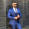 Fashion One Button Blue Wedding Men Suits Notch Lapel Three Pieces Business Groom Tuxedos (Jacket+Pants+Vest+Tie) W1016