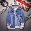 Heren Jassen Hooded Jacket Modieuze Denim Men Fake 2 Stukken Cool Demin Demin Jas Borduurwerk Bovenkleding Kleding