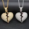 Collier pendentif coeur brisé pour hommes et femmes, nouvelle mode Hip Hop, bijoux en or, colliers Hiphop