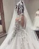 2019 Boho A Line Wedding Dresses V Neck Long Sleeves Lace Bridal Gowns With 3D Appliques Cathedral Train Plus Size Beach Wedding Dress