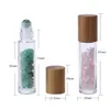 10ml Essential Oil Roll-on Bottles Glass Roll on Perfume Bottle with Crushed Natural Crystal Quartz Stone Crystal Roller Ball with Bamboo Cap