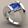 Luxe Homme Femme Cristal Bleu Rouge Pierre Bague Vintage Argent Or Bague De Mariage Promesse Bagues De Fiançailles Pour Hommes Et Femmes