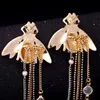 Nuevos pendientes de borla de diseño Plata de ley 925 Cute Bee Drop pendientes largos de borla blanca para mujer joyería para niñas adolescentes 221N
