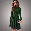 Moda Yeşil Dantel Dikiş Sonbahar Elbise Kadınlar Standı Yaka A-Line Elbise 2018 Rahat Uzun Kollu Ukrayna Mini Parti Elbiseler