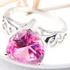 Luckyshine 6 sztuk / partia Walentynki Prezent Heart Pink Kunzite Cubic Cyrkonia Gemstone 925 Sterling Silver Women Lady Pierścienie