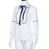 2018 Damskie Topy i Bluzki Vintage White Bow O Neck Z Długim Rękawem Koszula Moda Office Lady Odzież Camisa Feminina