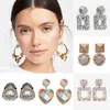 Wholesale- designer exaggerated vintage geometry diamond colorful rhinestone crystal flower heart pendant stud earrings for women girls