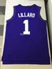 Weber State Wildcats College Damian Lillard #1 Vit Svart Lila Retro baskettröja Herrsydda anpassade tröjor med namn valfritt nummer