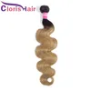 Färgad Honey Blonde Human Hair Extensions Raw Virgin Indian Body Wave Bundles 3PCs Billiga 1B 27 Två Tone Blonde Wavy Ombre Weaves erbjudanden