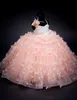 Erröten rosa Dollcake d Blumenspitze Blumenmädchenkleider für Hochzeit Party Puffy Tutu Kapelle Schleppe Kind Erstkommunion Kleid Weing Chil