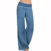 Plus Size S-5XL comfortable loose wide leg Imitation denim pants women's jeans Imitation elastic waist full long trousers pants Y19042901