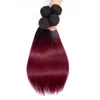1B/Bourgogne Straight Virgin Hair Weaving Ombre Human Hair 3/4 Bunds Peruansk Straight Hair 1B 99J/Two Tone Bunds