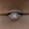 Luxury White Zircon Stone Ring Set New Fashion 925 Silver Engagement Ring Vintage Wedding Rings For Women Bridal Sets