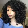 Afrikansk brasiliansk kinky Curly Wig Human Afro Full Wigs för Black Women Virgin Deep Wave Lace Front med Bangs Fiinge 150% density 14inch