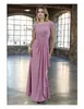 2019 Ny Dusty Rosa Lace Chiffon A-Line Long Modest Bridesmaid Klänningar med Cap Sleeves Sweetheart Ruched Formell Bridesmaid Crow