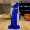 Natürlich Bild Royal Blue Mermaid Abendkleider eine Schulter-Spitze-wulstige High-Side-Split Sexy Abendkleider Appliques-Partei-Kleid
