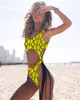 Sexy Leopard Hollowed borda de aço Bikini Set Swimsuit Maillot Femme 2019 Thong Bikinis Swim fato de banho Mulheres Beachwear Monokini banhista