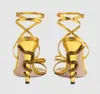 Женская модная бренда золото металлическая змея каблуки сандалии золото зеленый розовый ремешок поперечный ремешок с высоким каблуком на каблуках напечатаны на единственных каблуках