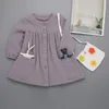 Ins Simple Design Girls Kids Vêtements Robe printemps choux de couleur solide à manches longues