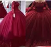 어두운 빨간 볼 가운 Quinceanera 드레스 레이스 아플리케와 긴 소매 특별 행사 드레스 매력적인 무도회 드레스