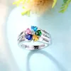 Personalized 925 Sterling Silver Rings Custom Heart Birthstone Ring With 2-5 Names Jewelry For Her Mother Day's Gift J190716