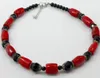 Röd Coral / Black Onyx Silver Toggle Halsband 18 "Gratis frakt