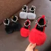 Kids Girls Children Plush Velvet Warm Faux Fur Loafer Shoes For Teens Girls Princess Party Wedding Shoes Shoe New 2020 Red black