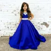 Royal Blue Flower Girl Dresses For Weddings Beaded Collar Lace Sash Appliques Beads Girls Birthday Party Gowns Satin Girls Pageant Dress