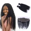 Cambodian Remy Human Hair Kinky Curly Lace Frontal Closure with 2 Bundles Natural Color for Women