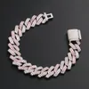 Łańcuchowy łańcuch srebrny różowy kolor cyrkonu kubańska bransoletka hip hop dla mężczyzn i kobiet