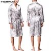 Şık Erkek Robe Uzun Kollu Bornoz Ipek Kimono Şanslı Ejderha Baskı Pijama Gece Soyunma Kıyafeti Masculina Bornoz Homewear