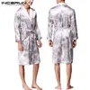 Stylish Mens Robe Long Sleeves Bathrobe Silk Kimono Lucky Dragon Print Pajamas Night Dressing Gown Masculina Bathrobe Homewear1