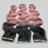 Ombre vierge Body Wave Hair Bande brésilienne vierge bicolore dans les extensions de cheveux humains 3Pack / Lot bande de vague de corps dans les extensions de cheveux PU trame de peau