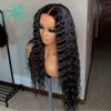 Pruiken 30 inch lang Diepe Golf synthetische Lace Front Pruiken Braziliaanse lijmloze gebleekte knopen Pre geplukt kant frontale pruik voor zwarte vrouwen