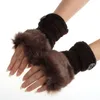 Gants de mode-fausse fourrure sans doigts, trou du poignet, hiver, poignet tricoté, imitation fourrure de lapin, gant chaud plus épais