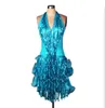 شحن مجاني 8Color Red Blue Green Green/Girl Latin Dance Dress Dress Equin Tassel Salsa Tango Cha Cha Ballroom Prastic Pression Dance Dance Dance