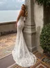 Julie Vino Illusion Mermaid Gelinlik Straplez Backless Dantel Gelinlikler Sweep Tren Aplike Gelinlik Vestidos de novia