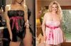 الملابس الداخلية السوداء/الوردي Babydoll Chemise Nightwear Robe Dress Dress Press Plus Size#148