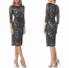 Elegant Knee Length Mother Of The Bride Dresses Jewel Neck 3/4 Long Sleeve Lace Appliqued Wedding Guest Dress