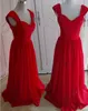 Ny ankomst Två axlar Spets och Chiffon A-Line Long Prom Pageant Bridesmaid Dresses